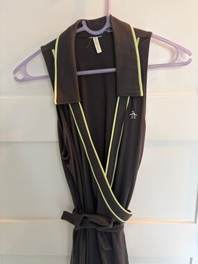 Original Penguin Black Sleeveless Wrap Dress with Lime Trim